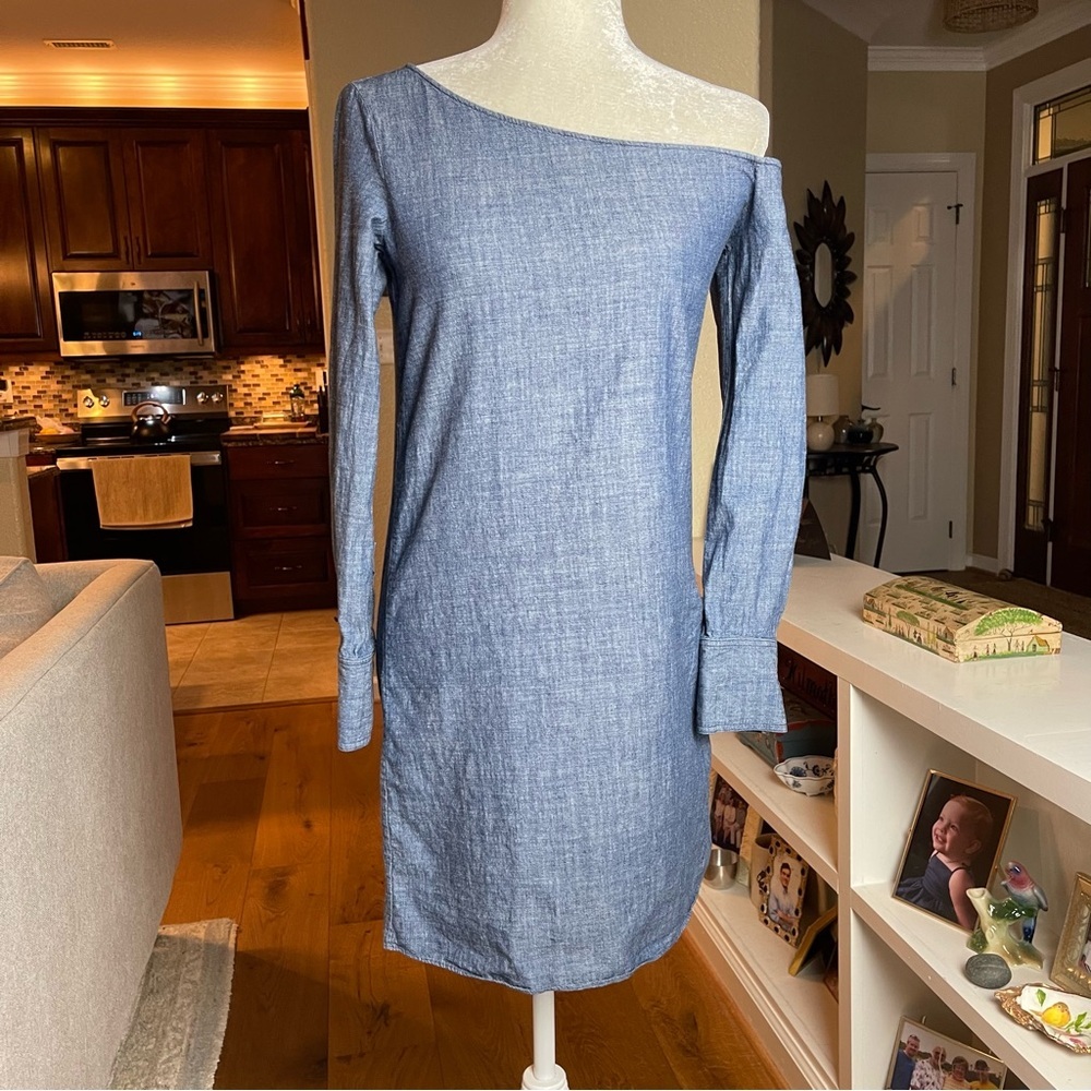 Theory Ulrika B Chambray Denim One Shoulder Dress Size 00 - Picture 4 of 10